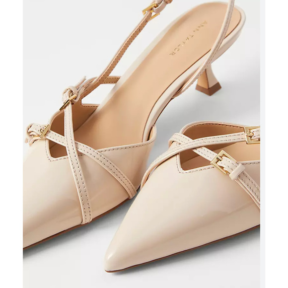 NWOB Ann Taylor Ivory Patent Strappy Pointy Toe Pumps - Size 8 - Picture 3 of 5